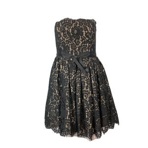 Robert Rodriguez Dress Women Sz 6 Black Beige Lace Strapless Fit And‎ Flare Bow